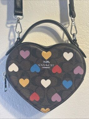 Coach Heart-Shaped Mini Bag in Brown with Multicolor Hearts